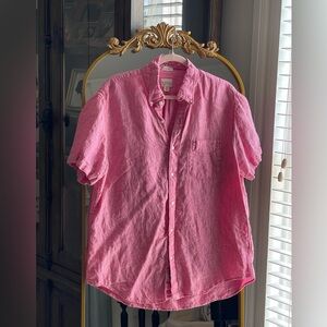 J Crew Slim Short-sleeve Baird McNutt garment-dyed Irish pink 100% linen shirt